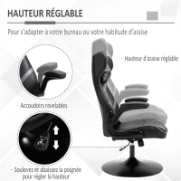 Vinsetto Fauteuil gamer chaise de jeu gaming pivotante 360° ergonomique hauteur réglable accoudoirs revelables coussin têtière inclus revêtement similicuir 67 x 70 x 106-112 cm gris clair et noir(m-4)
