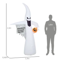 Outsunny Halloweendeko, Geisterkürbis mit Flammen, aufblasbar, LEDs, Innen & Außen, 140x46x240 cm(m-3)