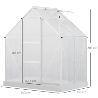 Outsunny Aluminium Gewächshaus Gartenhaus mit Fenster Tür 193 x 130 x 205 cm 2,5㎡ Pflanzenhaus inkl. Fundament Treibhaus Tomatenhaus UV-, Witterungsbeständig(m-3)