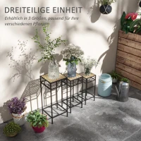 Outsunny Blumenständer, 3er-Set, rund, stapelbar, Rattanoptik, Metallbeine, In- und Outdoor, Schwarz/Gold(m-4)
