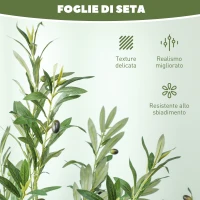 HOMCOM Pianta Artificiale di Olivo Alta 180 cm, Albero Finto con 900 Foglie e 40 Olive, Vaso Incluso(m-5)