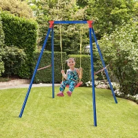 Outsunny Kids Swing Set Toddler Swing Adjustable Rope Heavy Duty A-Frame Stand Outdoor Playset for 3-8 Years Old Blue(m-2)