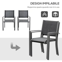 Outsunny Set 2 Sedie da Giardino in Texteline Traspirante e Struttura in Ferro Nero 64 x 58 x 87cm(m-5)