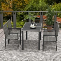 Outsunny Outdoor Dining Set 5 Pieces Patio Conservatory with Tempered Glass Tabletop,4 Dining Chairs - Grey(m-7)