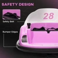 AIYAPLAY 360° Rotation Kids Bumper Car, 12V Waltz Car with Remote Control, Dual Joystick, Music, Lights, Pink(m-7)