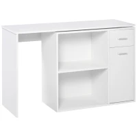 HOMCOM Eckschreibtisch Arbeitstisch Winkelschreibtisch PC-Tisch Computertisch Bürotisch 180-Grad-Design mit Regal und Schublade L-Form drehbar platzsparend Spanplatte Weiß 117x 82x74 cm(m-10)