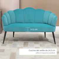 HOMCOM Divano 2 Posti in Velluto con Gambe in Metallo e Schienale a Conchiglia, 132x66x80cm, Verde(m-5)