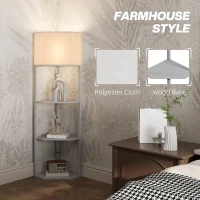HOMCOM Corner Floor Lamp with Shelves, Tall Standing Lamps for Living Room, with Pull Chain Switch Bulb not Included, Grey(m-5)