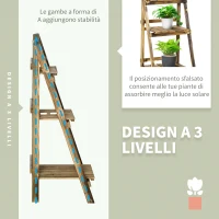 Outsunny Portapiante Pieghevole Portavasi in Legno di Abete con 3 Livelli Scaffale da Esterno per Piante Portafiori 40x37x93cm(m-5)