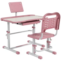 ZONEKIZ Pupitre Infantil Ajustable con 1 Cajón 1 Estante para Libros y Ángulo de Mesa Ajustable 80x49,5x82-104 cm Rosa y Blanco(m-1)