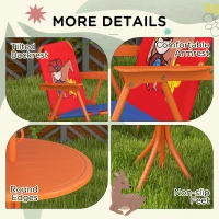 Outsunny Kids Picnic Table and Chair Set, Cowboy Themed Outdoor Garden Furniture w/ Foldable Chairs, Adjustable Parasol(m-8)