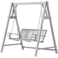 Outsunny 2 Seater Garden Swing Seat, Wooden Swing Chair Bench with Cup Holders for Outdoor Porch Patio, Grey(m-11)