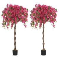 HOMCOM Set of 2 Decorative Artificial Plants, Murraya Flowers in Pots, Fake Plants for Home Indoor Decor, 120cm, Red(m-11)