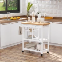 HOMCOM Chariot de service desserte de cuisine à roulettes multi-rangements 85L x 37l x 85H cm plateau bois massif pin châssis MDF blanc(m-2)