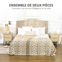 HOMCOM Lot de 2 tables de chevet tables d'appoint 2 tiroirs façades aspect cannage rotin style bohème 40 x 40 x 56 cm naturel(m-4)