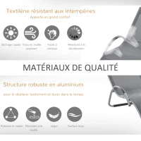 Outsunny Chaise longue bain de soleil de jardin avec appui-tête design ergonomique grand confort léger moderne aluminium txtilène 160 x 60 x 65 cm gris foncé(m-6)