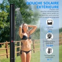 Outsunny Douche solaire extérieure 35L douche de jardin plage piscine solaire avec pommeau et robinet thermomètre intégré eau froide et chaude max. 55°C PVC ABS dim. 17,5l x 14,5l x 216H cm noir(m-4)