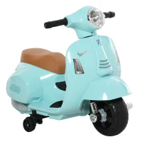 HOMCOM Motocicleta Infantil con Faro Bocina y 4 Ruedas Moto Eléctrica Vespa para Niños con Licencia 66,5x38x52 cm Verde(m-1)
