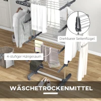 HOMCOM Wäschenständer Wäschetrockner 5 Ebenen, klappbar, One-Klick-System, 142 cm x 55 cm x1 72 cm, Grau + Silber(m-5)