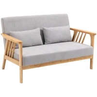 HOMCOM Sofa Relaxsofa 2-Sitzersofa, inkl. 2 Kissen, Samtoptik, Kautschukholz,  130 cm x 75 cm x 78 cm, Grau + Natur(m-1)