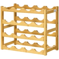 HOMCOM Scaffale Portabottiglie Vino a 4 Livelli per 16 Bottiglie in Legno di Bambù, 43x23.5x38cm(m-10)