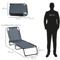 Outsunny Sonnenliege klappbar Gartenliege, Liegestuhl mit 4-Fach verstellbare Rückenlehne, wetterfeste Campingliege bis 120 kg belastbar, für Garten Strand Pool, Grau(m-3)