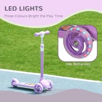 AIYAPLAY Kids 3 Wheel Scooter for 2-6 Years Old w/ Adjustable Height, LED Light, TPE Handlebar, Purple(m-6)