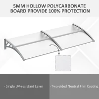 Outsunny Front Door Canopy Outdoor Awning Aluminium Rigid Plastic Polycarbonate Rain Shelter UV Water Rain Resistant 196 x 75cm Clear(m-4)