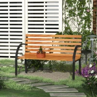 Outsunny Gartenbank Sitzbank Parkbank 2-Sitzer Garten Stahl+Kiefernholz Natur B122 x T60 x H83 cm(m-2)