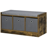 HOMCOM Banc à chaussures design industriel - 3 tiroirs et coussin polyester gris inclus(m-10)