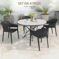 Outsunny Set 4 Sedie da Giardino in Plastica Impilabili con Braccioli e Schienale Alto in PP, Nero(m-4)