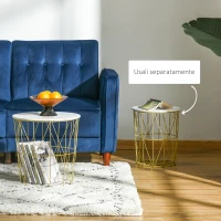 HOMCOM Set 2 Tavolini da Salotto Moderni Impilabili con Ripiano Rimovibile, Tavolino da Caffè con Contenitore per Soggiorno e Camera, Bianco Oro(m-7)