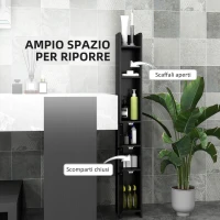 kleankin Colonna Bagno con Mensole e Armadietti, Mobile Alto Salvaspazio in Legno 15x17x120cm, Nero(m-4)