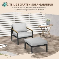 Outsunny Gartensessel mit Ottomane für 2 Personen, abnehmbare Bezüge, wetterbeständig, Hellgrau + Schwarz(m-4)