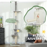 PawHut Árbol para Gatos de Suelo a Techo 225-275 cm Torre para Gatos con Múltiples Plataformas Sistema de Antivuelco Gris Claro(m-4)