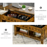HOMCOM Tavolino da Salotto in Stile Industriale con Vano Contenitore e Piano Sollevabile in Legno, 105x50x49cm, Marrone Rustico(m-5)