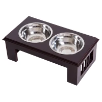 PawHut Erhöhter Hundenapf Futternapf mit 2 Näpfe Wassernapf 2 x 900ml Edelstahlnäpfen Fressnapf Futterstation Hundenäpfe für kleine Hunde Katzen Espresso(m-10)