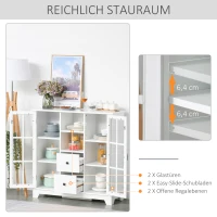 HOMCOM Küchenschrank Sideboard Aufbewahrungsschrank modern elegant mit 2 Schubladen und Glastüren für Esszimmer Wohnzimmer MDF Weiß 100 x 35 x 100 cm(m-4)