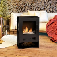 HOMCOM Camino a Bioetanolo Autoportante con Bruciatore da 0.9L e Durata 3.3 Ore, 44x28x68 cm, Nero(m-8)