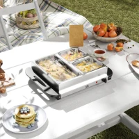 HOMCOM 4.5L Stainless Steel Electric Buffet Server, with 3x Trays and Lids(m-2)