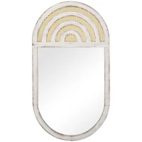 HOMCOM Wandspiegel, Rattan-Dekor, Haken für Wandmontage, weiß, 50 x 90 x 3 cm(m-10)