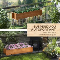 Outsunny Jardinière rectangulaire en bois carré potager jardinière à suspendre avec 2 crochets 91 x 18 x 16,5 cm marron(m-4)