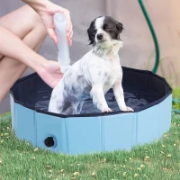 PawHut Dog Padding Pool, Foldable Dog Pool, Leakproof & Hard Plastic, Portable Pet Bathtub with Non-Slip Base & Drainage Hole, for Indoors, Outdoors, Garden, Patio, 80 x 20 cm, Blue(m-10)