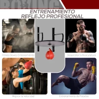 HOMCOM Pera de Boxeo con Soporte de Pared Giratorio para Practicar Técnica y Reflejos 60x73x80 cm Negro y Rojo(m-5)