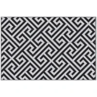 Outsunny Outdoor Rug Reversible Mat Plastic Straw Rug Portable RV Camping Mat for Garden Deck Picnic Indoor, 121 x 182 cm (4 x 6 ft), Black & White(m-1)