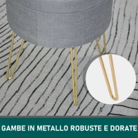 Homcom Sgabello Rotondo con Vano Contenitore in Tessuto Grigio e Oro 36x36x45cm(m-7)