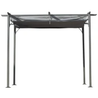 Outsunny Pergola rétractable 3L x 3l x 2,30H m structure métal époxy anticorrosion, toile polyester haute densité incluse gris(m-1)