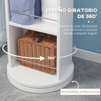 kleankin Armario Alto de Baño Giratorio Columna Auxiliar de Baño de 6 Niveles con Espejo de Cuerpo Entero 36x36x171 cm Blanco(m-5)