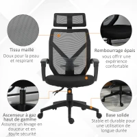 HOMCOM Fauteuil de bureau manager grand confort dossier ergonomique inclinable hauteur assise réglable pivotant tissu maille noir(m-9)