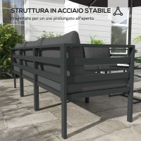 Outsunny Set da Giardino 7 Pezzi in Acciaio e Poliestere con 5 Sedie con Cuscini e 2 Tavolini da Caffè, Grigio(m-4)